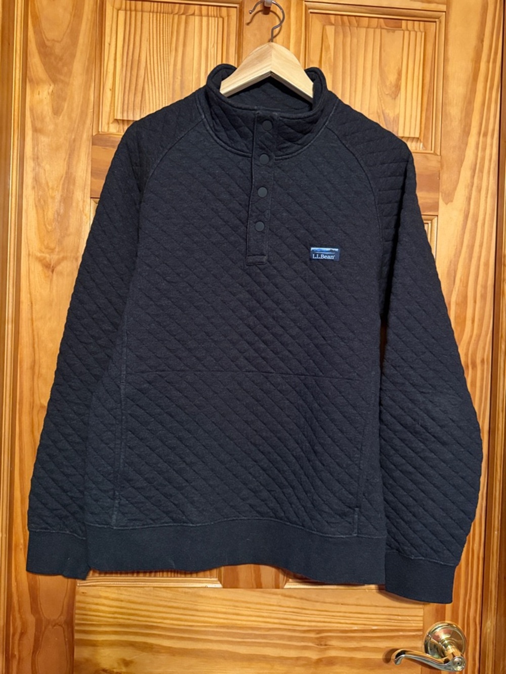 L.L. Bean Quilted Navy Snap-Neck Pullover
